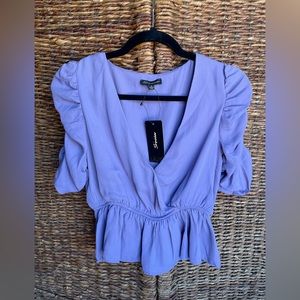 Purple Ruched v neck crop blouse